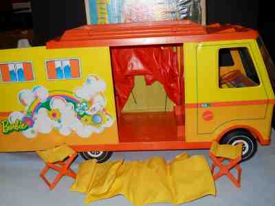  Vintage Doll Barbie COUNTRY CAMPER Box Accessories 1970 Mattel Orange Yellow