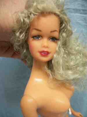 OOAK Vtg MALIBU Barbie 1966 TNT MOHAIR REROOT SIlvery Ash Blonde Hair Lashes   