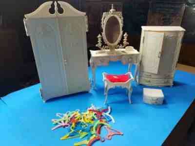 Vintage Susy Goose Barbie Furniture - Wardrobe Vanity Bench Chest 