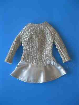 Vintage Barbie Doll Mod SILVER LAME KNIT DRESS Silver Sparkle #1885 Clothes 60's