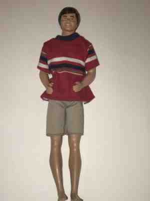 Vtg 1983 CRYSTAL KEN DOLL Mattel Khaki Shorts Red Striped Shirt Outfit Barbie