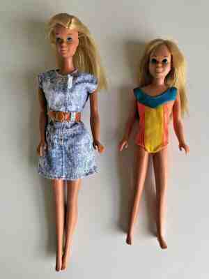 Lot of 2 VTG Sunset Malibu Barbie 1067 and Skipper 1069 Dolls early 1970s nice!