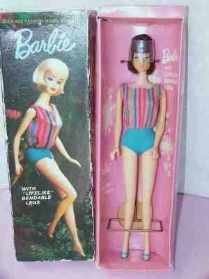 1966 High Color American Girl Barbie Doll Brunette Long Hair IN BOX all original