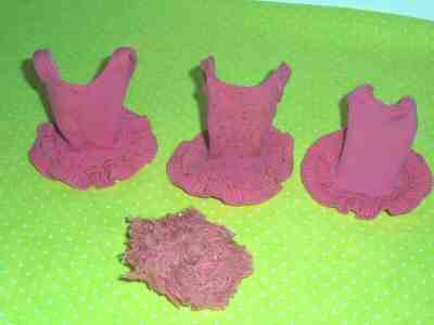Vintage MISS BARBIE ORIGINAL PINK FRINGE SWIM CAP & 3 SWIMSUIT LOT