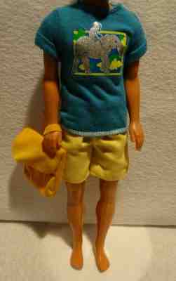 Vintage Genuine Animal Lovin' Barbie Ken #1598 Shirt, Yellow Shorts, Bag 1988