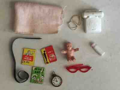 Vintage 1960s Outfit # 953 Barbie Baby Sits Books Phone Glasses Clock Bottle