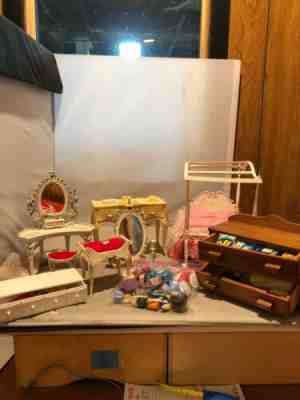 Vintage Susy Goose Barbie Furniture - Wardrobe Vanity Bench Chest Bed