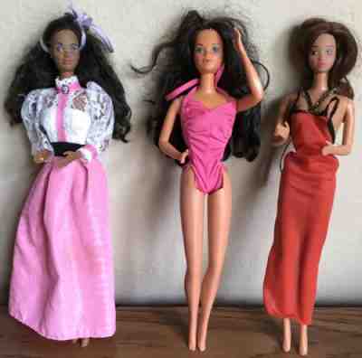Lot of 3 Vintage 1966 Mattel Ethnic Twist N Turn Barbies Philippines & China