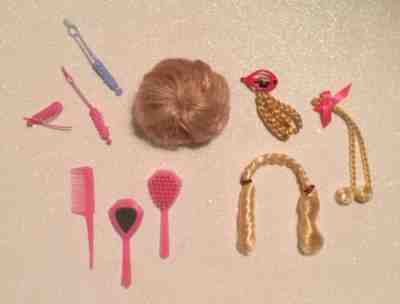 Vintage 1960's Wig**MOD ERA** Hair Pieces Curlers Brush Comb Mirror for Barbie