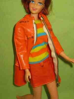 VINTAGE Barbie RARE 1968 FRANCIE Sears Exclusive Fashion ORANGE ZIP Dress & Coat