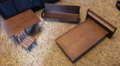 Vtg 50s Mattel MID CENTURY MODERN Wood TABLE Bed Japan MCM barbie doll furniture