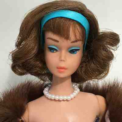 Side Part American Girl Vintage Barbie SIDEPART brownette +navy lame sheath