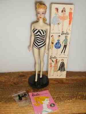 Vintage Blonde Barbie Ponytail # 1 ~ TM box, OSS, Hoop Earrings + HM #1 Stand