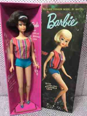 VINTAGE 1965 AMERICAN GIRL SIDE PART BRUNETTE BARBIE DOLL ALL ORIGINAL WITH BOX