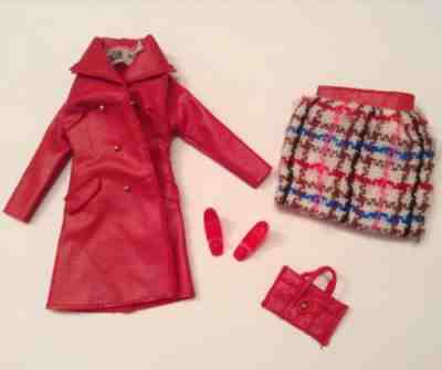 Vintage 1960 Barbie Clothing Outfit Julia Leather Weather Coat Purse Shoes Skirt