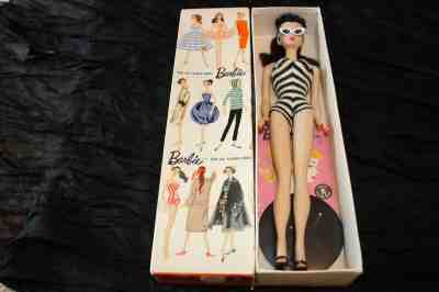 Vintage 1959 Original  Barbie Doll Brunette-Stock #850 With Box, Stand-Rare Find