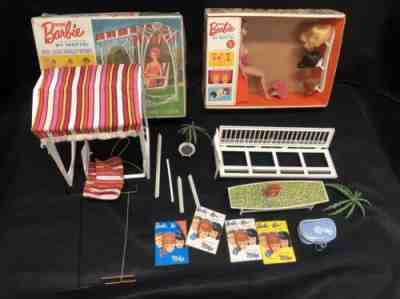 MISS BARBIE DOLL 1963 LAWN SWING SET MCM FURNITURE PARTS ORIGINAL BOX MATTEL