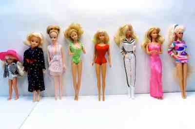 Vintage Lot of 8 Barbies - Totally Hair, Kissing, Western (1950s-1990s)