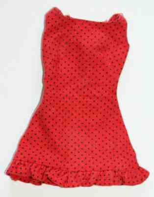 HTF VINTAGE BARBIE & STACEY 1969 SUN-SHINER RED COTTON DRESS-NEAR EXCELLENT