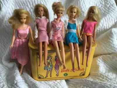 VINTAGE MOD ERA FRANCIE AND BARBIE LOT 5 Dolls IN HTF Color Magic BOX TRAIN CASE