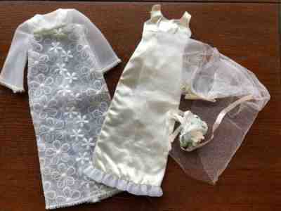 HTF Vintage Barbie Francie  NM #1217 DREAMY WEDDING DRESS OVERLAY VEIL BOUQUET 