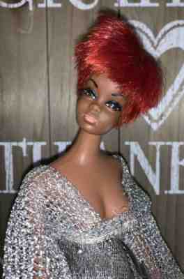 STUNNING VTG JULIA BARBIE DOLL IN MESH SILVER BELL BOTTOM JUMPSUIT ????????