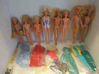 Vintage Lot 8 Barbie Dolls  &  5 outfits 1968 -1980s
