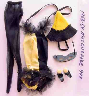 1963-1964 BARBIE MASQUERADE PARTY OUTFIT #944 w HTF POM POM HEELS!