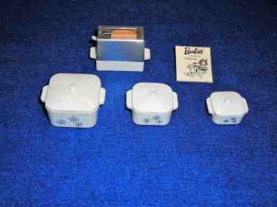 Vintage Barbie Hostess Items 3 Corning Ware Casserols / Toaster / Easy Cookbook