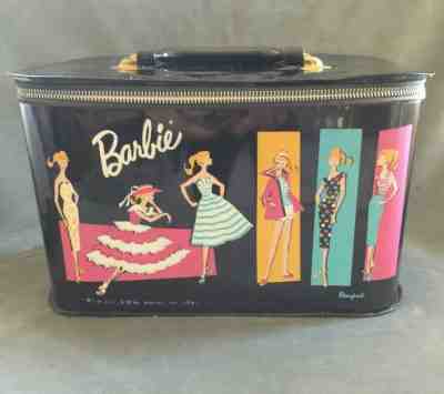 Vintage 1961 Black Vinyl Barbie Doll "Travel Pal" Train Case Excellent!