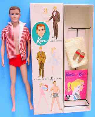 1961 RARE BROWNETTE FLOCKED HAIR KEN DOLL #750 in ORIGINAL BOX! BARBIE