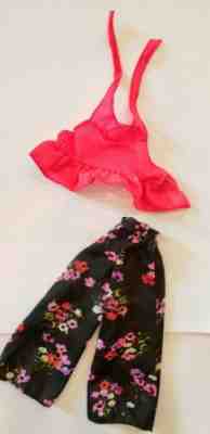 Vtg Barbie Doll BEST BUY Outfit # 7415 Black FLoral Palazzo Pant & Red Top 1975