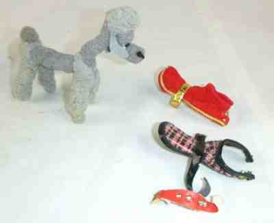 Vtg 1965 Barbie Doll Gray Poodle & Accesssories Dog N Duds #1613 Partial