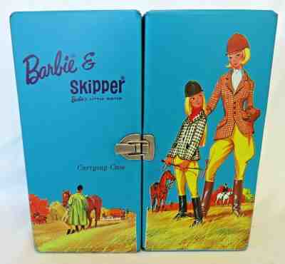 Vintage 1960's BARBIE & SKIPPER Blue Double Case w/EQUESTRIAN THEME VGUC