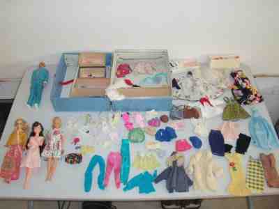 Vintage Barbi Ken Midge Creata w/ case 1960s huge lot clothes coats dress gown 