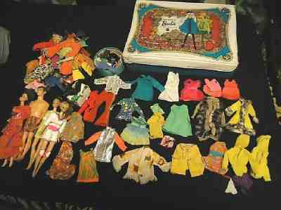1968 MATTEL BARBIE DOUBLE DOLL CASE WITH DOLLS, CLOTHING, SHOES / ACCESSORIES