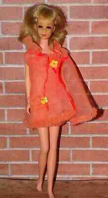 Vintage Barbie Blond Francie Doll + #1226 Snooze News Orange Nightie & Robe 