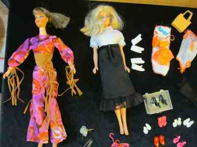 Vintage Barbie Dolls, Clothes Outfits Shoes Hard Case Lot - 1960's 1970's 