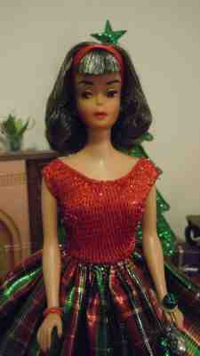 Vintage Barbie American Girl OOAK in Christmas Dress by J. Lee (Salt & Pepper)