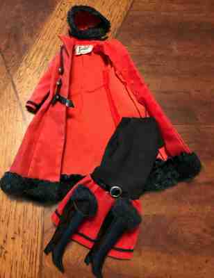  Vintage Barbie MAGNIFICENT MIDI 3418 Red Velvet Fur Complete Hat Boots Nice