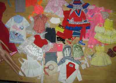 Large Lot of Vintage Barbie, Skipper, Francie Clothes + Midge Doll Excellent!!!