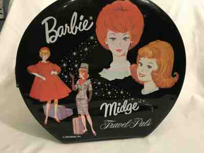 Vintage Barbie Midge Black Round Vinyl Travel Pals Case..rare/ mint
