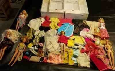 Lot of Vintage Barbie case 6 dolls 1966-up, great vintage clothes & accessories 