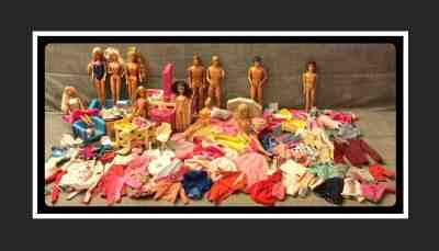 Vintage Barbie Ken Skipper Lot 12 Dolls Plus Clothes Playsets 1960's 1970's