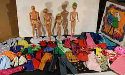 4 DOLLS-CASE-PLUS VINTAGE BARBIE & FRIENDS CLOTHING LOT-TLC