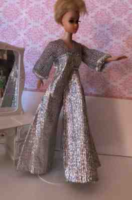 Vintage Premier Doll Barbie Clothes #967 Silver Metallic Jumpsuit Gorgeous Clone