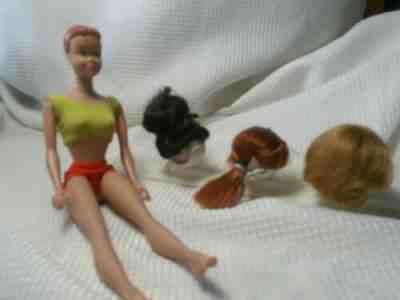 Vintage Midge Barbie #1009 Fashion Queen & 3HTF ORG WIGS TOPKNOT POUF Tails Curl