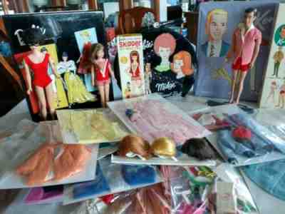 Vintage Barbie Ken Skipper Huge Lot Cases Clothes 