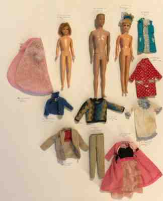 Vintage 1960s Barbie Dolls, Clothes Lot, Ken, Francie, Skipper READ DESCRIPTION