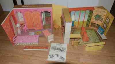 VINTAGE 1964 BARBIE CARDBOARD NEW DREAM HOUSE W FURNITURE COMPLETE